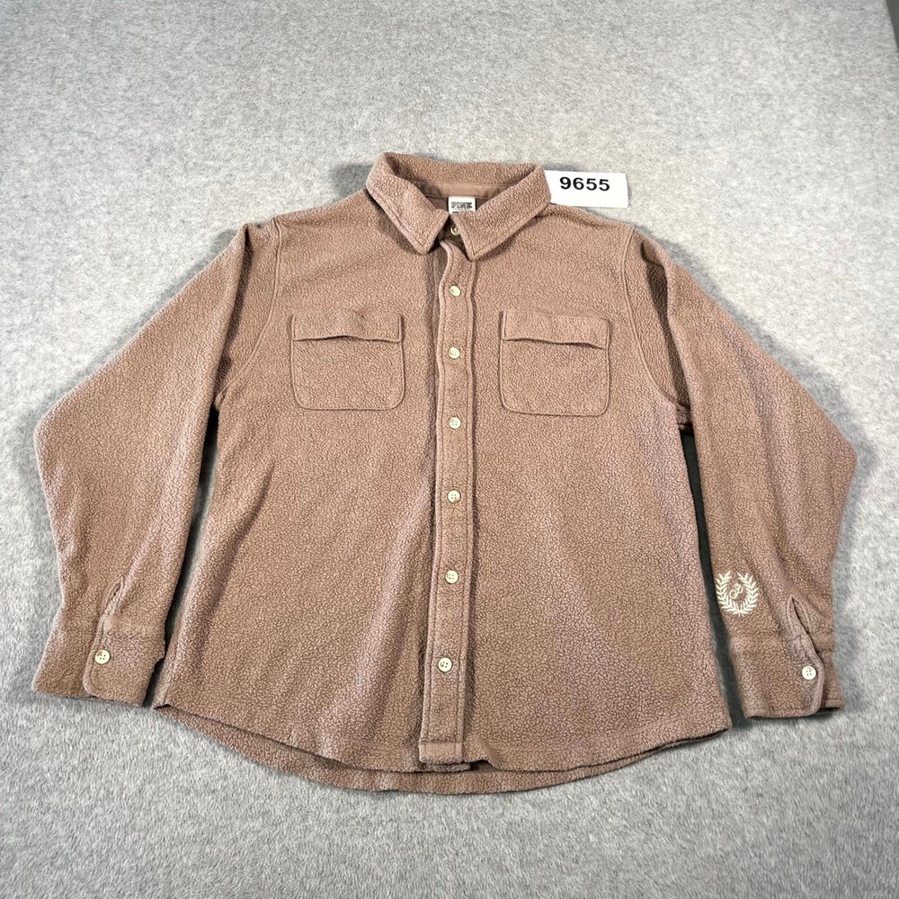 Pink Victoria's Secret Reverse Fleece Shacket Womens XS Brown Cotton Button Up